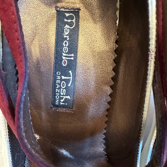 Handmade Marcello Toshi Cream Gold Leather with Velvet Maroon Ties size 7 - Picture 10 of 13